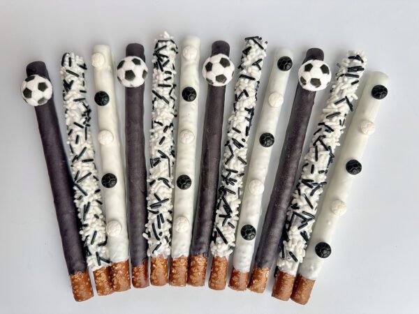 12-Soccer Themed Chocolate Covered Pretzel Rods For Soccer Party/Soccer Game/Soccer Fan/Party Favors