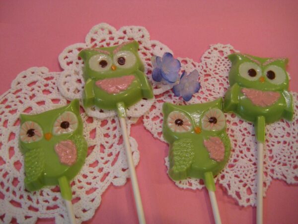 12-Light Green Chocolate Owl Lollipops - Image 2