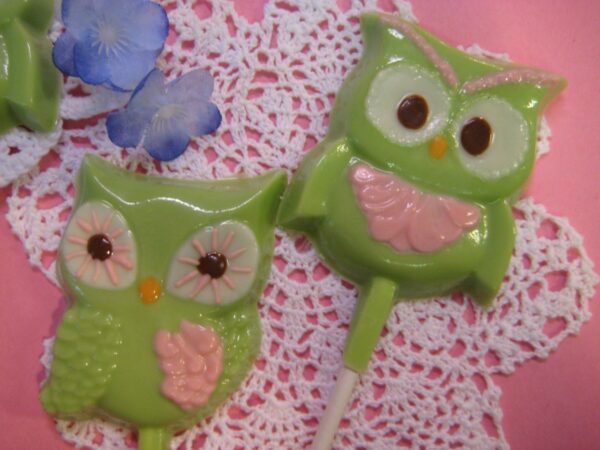 12-Light Green Chocolate Owl Lollipops - Image 4