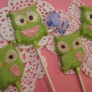 12-Light Green Chocolate Owl Lollipops