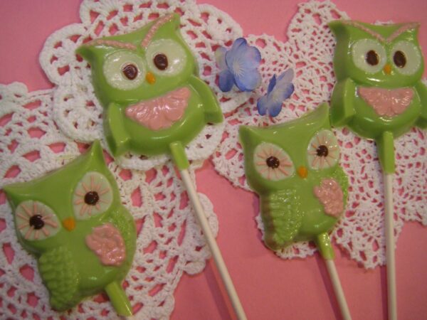 12-Light Green Chocolate Owl Lollipops
