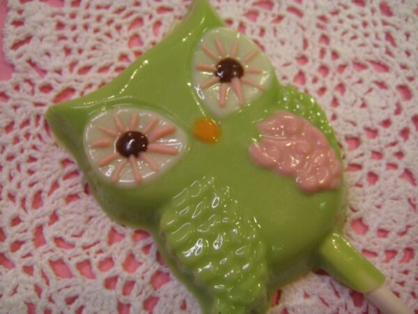 12-Light Green Chocolate Owl Lollipops - Image 5