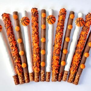 12-Basketball Themed Chocolate Covered Pretzel Rods For Basketball Party/Basketball Game/Basketball Fan/Party Favors