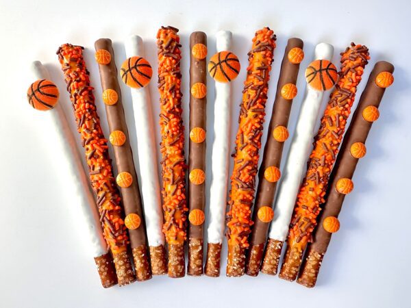 12-Basketball Themed Chocolate Covered Pretzel Rods For Basketball Party/Basketball Game/Basketball Fan/Party Favors