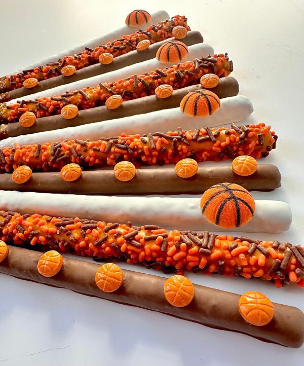 12-Basketball Themed Chocolate Covered Pretzel Rods For Basketball Party/Basketball Game/Basketball Fan/Party Favors - Image 2