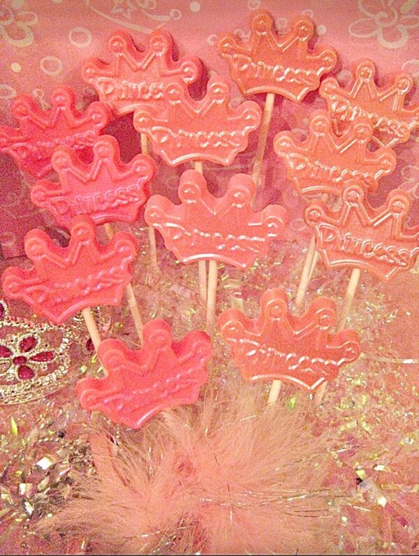 12-Shimmery White Chocolate Princess Crown Lollipop Favors - Image 2