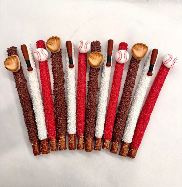 12-Baseball Themed Chocolate Covered Pretzel Rods For Baseball Party/Baseball Game/Baseball Fan/Party Favors - Image 2