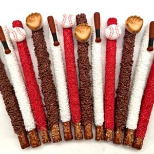 12-Baseball Themed Chocolate Covered Pretzel Rods For Baseball Party/Baseball Game/Baseball Fan/Party Favors