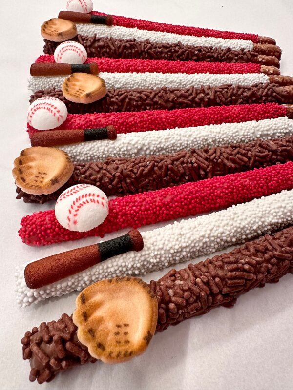 12-Baseball Themed Chocolate Covered Pretzel Rods For Baseball Party/Baseball Game/Baseball Fan/Party Favors - Image 3