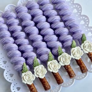 12-Lavender Chocolate Covered Caramel Pretzels For Wedding/Wedding Shower/Birthday/Baby Shower/Party Favors