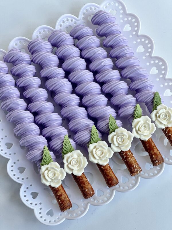 12-Lavender Chocolate Covered Caramel Pretzels For Wedding/Wedding Shower/Birthday/Baby Shower/Party Favors