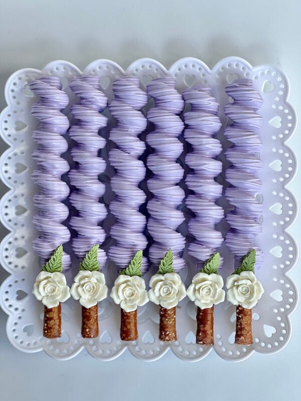 12-Lavender Chocolate Covered Caramel Pretzels For Wedding/Wedding Shower/Birthday/Baby Shower/Party Favors - Image 2