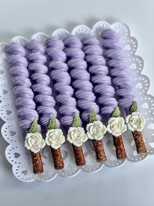 12-Lavender Chocolate Covered Caramel Pretzels For Wedding/Wedding Shower/Birthday/Baby Shower/Party Favors - Image 5