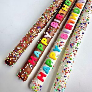 12-HAPPY BIRTHDAY Chocolate Covered Pretzel Rods For Birthday Party/Birthday Favors/Party Favors