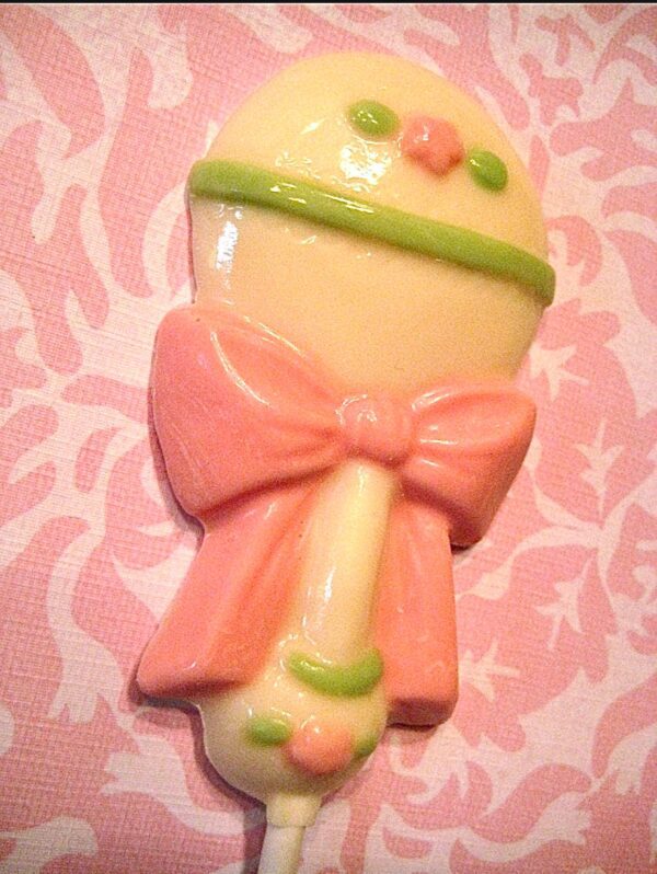 12-Sweet White Chocolate Baby Rattle Lollipop Favors For Girl/Boy Baby Shower - Image 3
