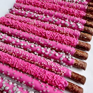 12-Hot Pink Chocolate Covered Pretzels