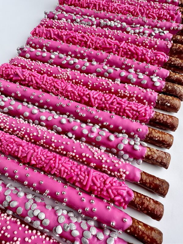 12-Hot Pink Chocolate Covered Pretzels