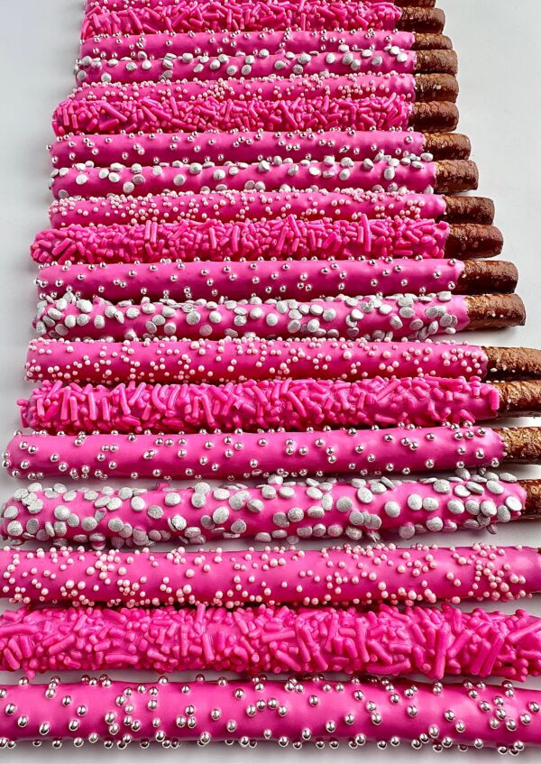 12-Hot Pink Chocolate Covered Pretzels - Image 2