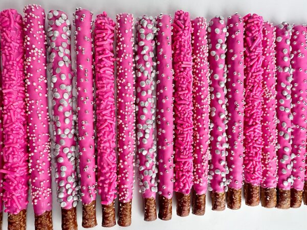 12-Hot Pink Chocolate Covered Pretzels - Image 3