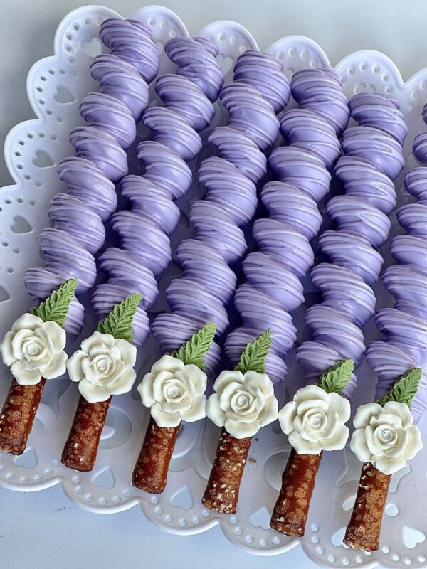 12-Lavender Chocolate Covered Caramel Pretzels For Wedding/Wedding Shower/Birthday/Baby Shower/Party Favors - Image 3