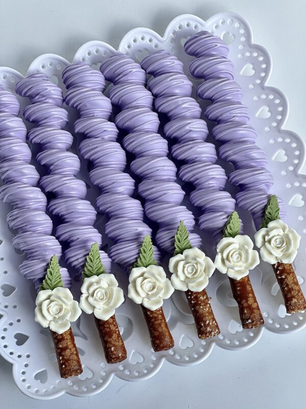 12-Lavender Chocolate Covered Caramel Pretzels For Wedding/Wedding Shower/Birthday/Baby Shower/Party Favors - Image 4