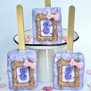 12-Lavendar Chocolate Covered Rice Krispie Treats With Birthday Age/Birthday Party/ Childrens Party/Party Favors
