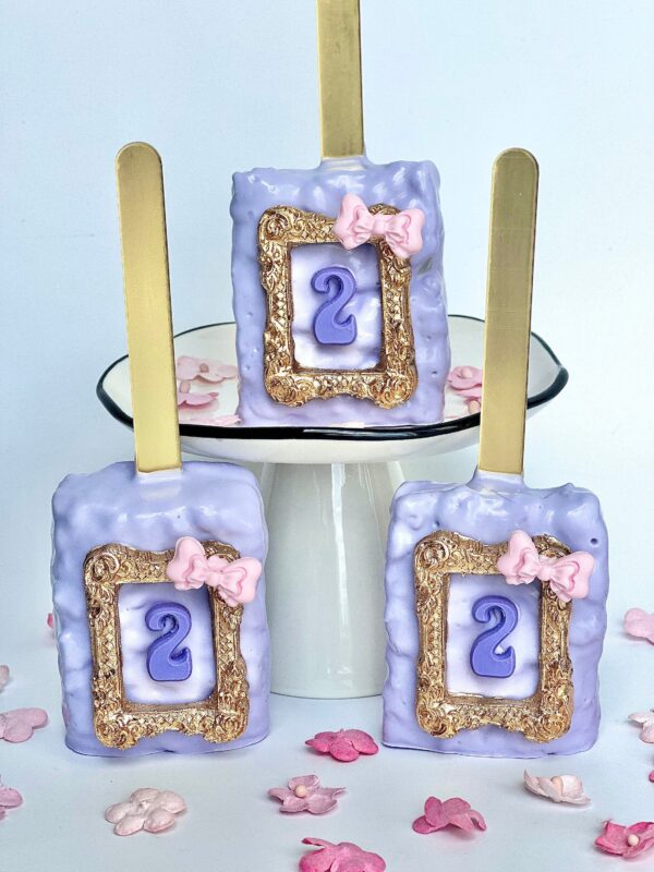 12-Lavendar Chocolate Covered Rice Krispie Treats With Birthday Age/Birthday Party/ Childrens Party/Party Favors