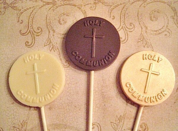 12-Holy Communion Favors- Round Chocolate Lollipops
