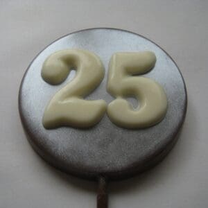12-Silver Finish 25th Anniversary/Birthday Chocolate Lollipop