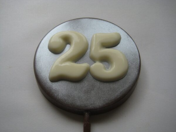 12-Silver Finish 25th Anniversary/Birthday Chocolate Lollipop