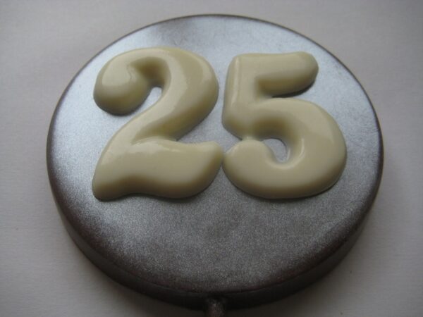 12-Silver Finish 25th Anniversary/Birthday Chocolate Lollipop - Image 2