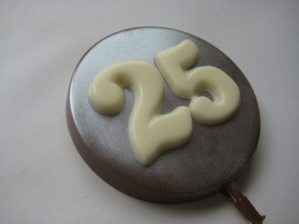 12-Silver Finish 25th Anniversary/Birthday Chocolate Lollipop - Image 4