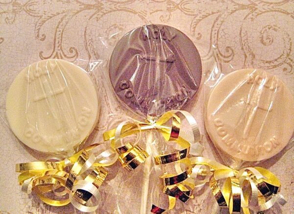 12-Holy Communion Favors- Round Chocolate Lollipops - Image 5