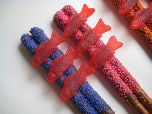 12-Double Chocolate Covered Pretzel Rods with Swedish Fish - Image 3