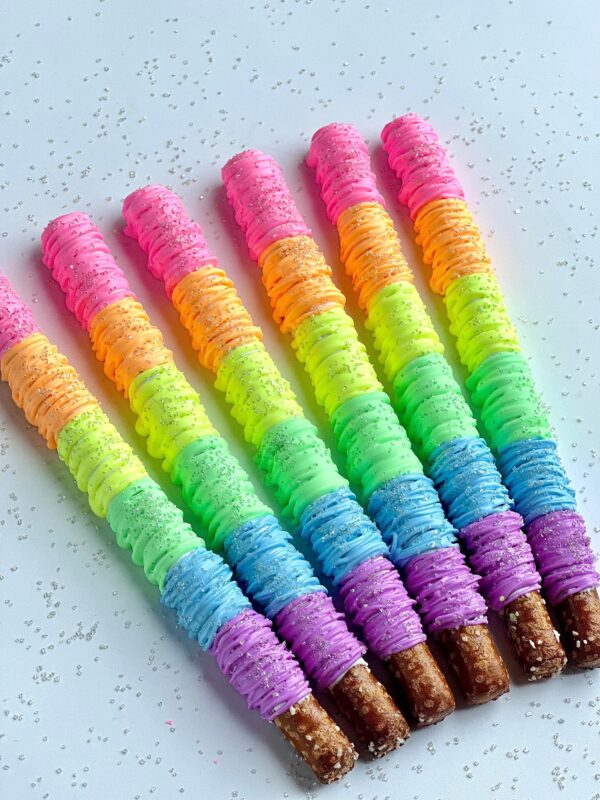 12-Fluorescent Rainbow Chocolate Covered Pretzels For Birthday Party/Birthday Gift/Ombre Pretzels - Image 3