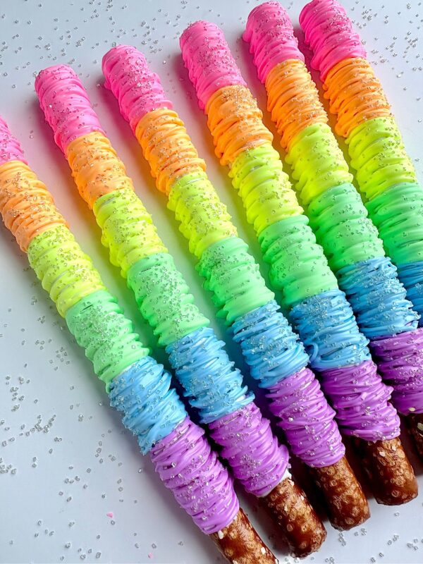 12-Fluorescent Rainbow Chocolate Covered Pretzels For Birthday Party/Birthday Gift/Ombre Pretzels - Image 4