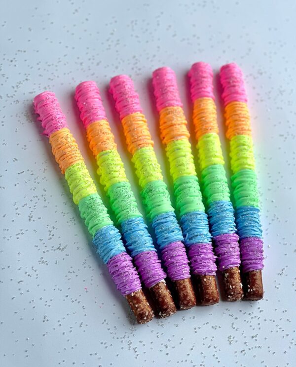 12-Fluorescent Rainbow Chocolate Covered Pretzels For Birthday Party/Birthday Gift/Ombre Pretzels - Image 5