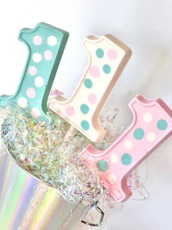 12-Polka Dot #1 Chocolate Lollipop Favors For Baby's First Birthday