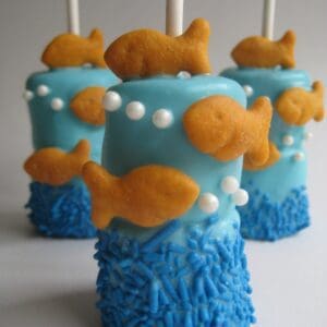 12-Goldfish Underwater Theme Chocolate Covered Double Marshmallow Pop for Birthday/Shower Favors