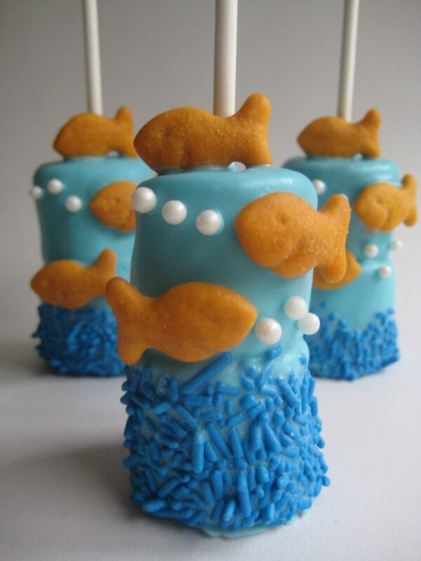 12-Goldfish Underwater Theme Chocolate Covered Double Marshmallow Pop for Birthday/Shower Favors