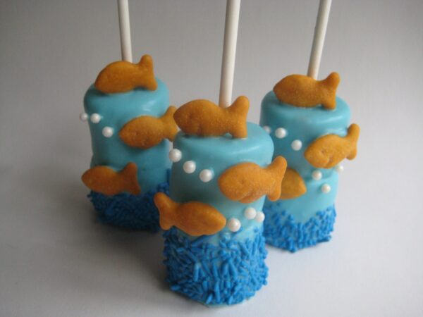 12-Goldfish Underwater Theme Chocolate Covered Double Marshmallow Pop for Birthday/Shower Favors - Image 3