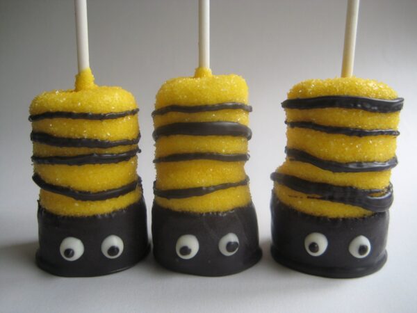 12-Glittery Bumble Bee Chocolate Covered Double Marshmallow Pops For Party Favors/Birthday Favors/Shower Favors - Image 2