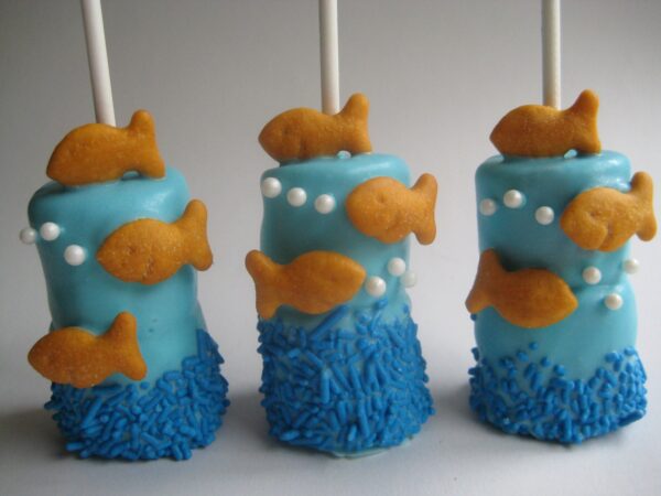 12-Goldfish Underwater Theme Chocolate Covered Double Marshmallow Pop for Birthday/Shower Favors - Image 2