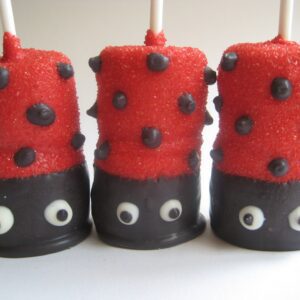 12-Glittery Ladybug Chocolate Covered Double Marshmallow Pops