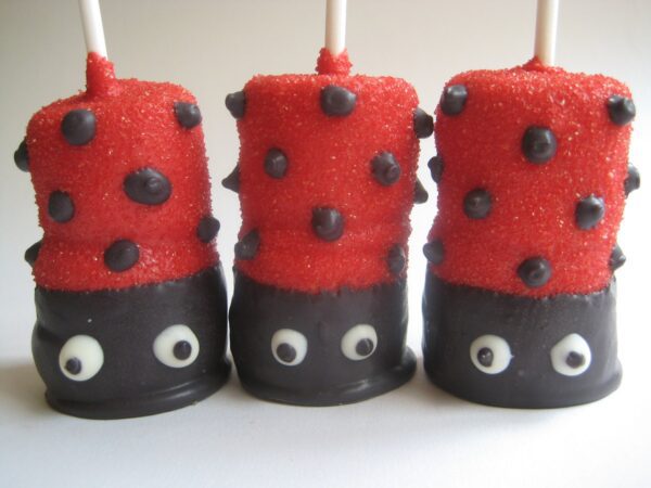 12-Glittery Ladybug Chocolate Covered Double Marshmallow Pops