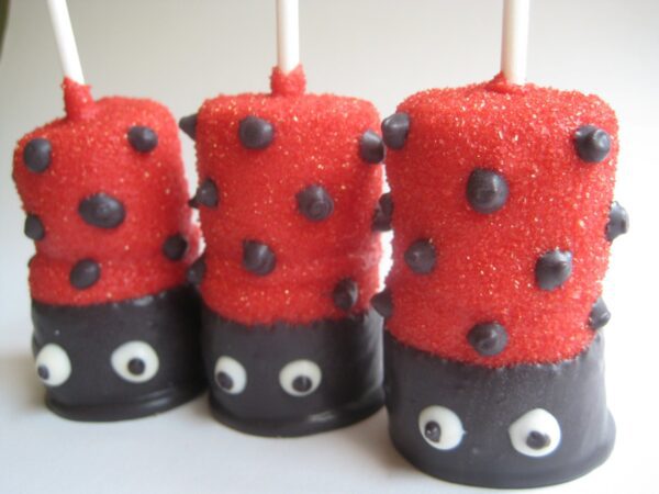 12-Glittery Ladybug Chocolate Covered Double Marshmallow Pops - Image 2