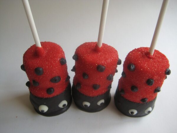 12-Glittery Ladybug Chocolate Covered Double Marshmallow Pops - Image 3