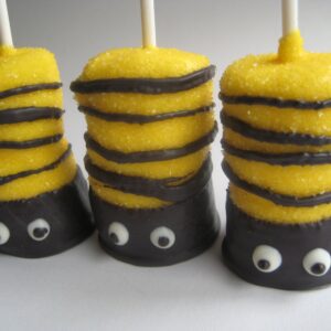 12-Glittery Bumble Bee Chocolate Covered Double Marshmallow Pops For Party Favors/Birthday Favors/Shower Favors