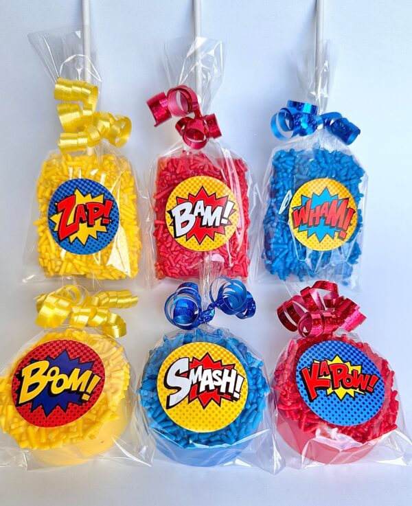 12 Piece Super Hero Treat Package For Birthday Party/Super Hero Theme/Party Favors/Oreos/Rice Krispie Treats