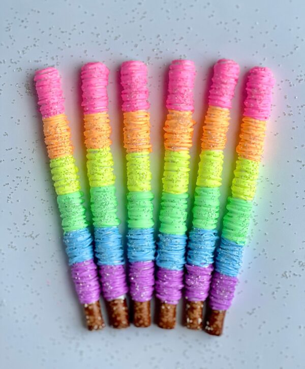 12-Fluorescent Rainbow Chocolate Covered Pretzels For Birthday Party/Birthday Gift/Ombre Pretzels
